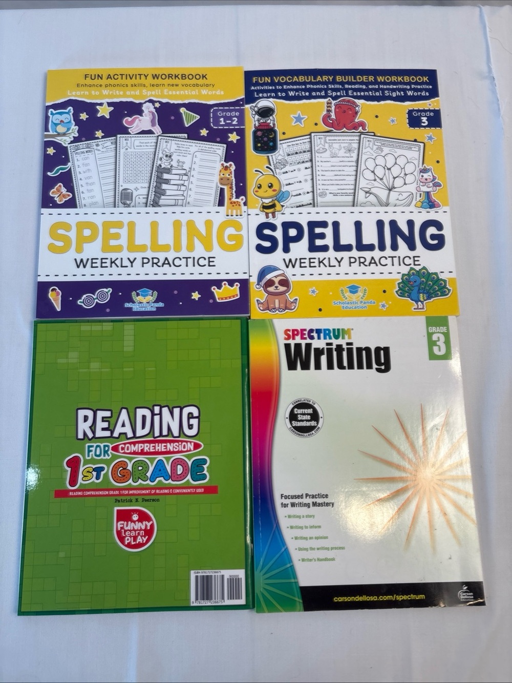 Spectrum Kids Spelling & Reading Workbook Set - Yellow, Purple, Green, White